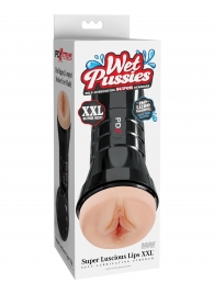 Телесный мастурбатор-вагина в черной колбе Super Luscious Lips XXL - Pipedream - в Ногинске купить с доставкой