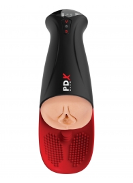 Телесный мастурбатор-вагина в черной колбе с вибрацией Fuck-O-Matic Pro XL - Pipedream - в Ногинске купить с доставкой
