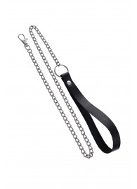 Поводок с ручкой из черной натуральной кожи и карабином для ошейника - Pecado - купить с доставкой в Ногинске