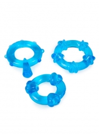 Набор из 3 синих эрекционных колец с различным рельефом - Erowoman-Eroman - в Ногинске купить с доставкой