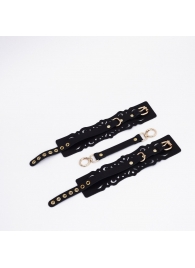 Черный кожаные оковы с узорами и золотистой фурнитурой - Crazy Handmade - купить с доставкой в Ногинске