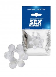 Прозрачное эрекционное кольцо с 6 стимулирующими шариками - Sex Expert - в Ногинске купить с доставкой