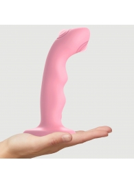 Розовая насадка-стимулятор Strap-On-Me Tapping Dildo Wave - Strap-on-me - купить с доставкой в Ногинске