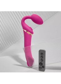 Ярко-розовый безремневой страпон Multi Orgasm Bendable Strap-On size XL с клиторальной стимуляцией - Strap-on-me - купить с доставкой в Ногинске