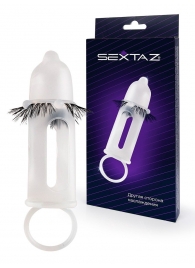 Эластичная насадка на пенис с подхватом мошонки и стимулирующими «ресничками» - Sextaz - в Ногинске купить с доставкой