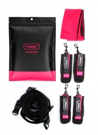 Черно-розовый эротический набор: фиксатор, оковы, наручники, повязка - Erokay - купить с доставкой в Ногинске