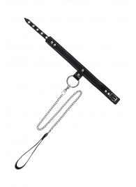 Черный узкий однослойный ошейник с серебристым поводком-цепочкой - Pecado - купить с доставкой в Ногинске