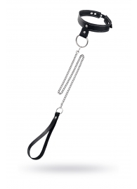 Черный узкий однослойный ошейник с серебристым поводком-цепочкой - Pecado - купить с доставкой в Ногинске