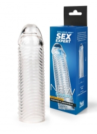 Прозрачная закрытая насадка на пенис с ребрышками - 16 см. - Sex Expert - в Ногинске купить с доставкой