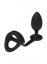 Черное эрекционное кольцо с анальной пробкой Cockstrap With Anal Plug - Dream Toys - в Ногинске купить с доставкой