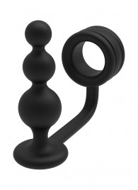 Черное эрекционное кольцо с анальной елочкой Cockring With Beaded Anal Plug - Dream Toys - в Ногинске купить с доставкой