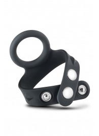Черное эрекционное кольцо с подхватом мошонки на кнопках VS6 - Blush Novelties - в Ногинске купить с доставкой