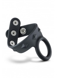 Черное эрекционное кольцо с подхватом мошонки на кнопках VS6 - Blush Novelties - в Ногинске купить с доставкой