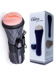 Телесный мастурбатор-вагина в черной колбе с вибрацией - Boys of Toys - в Ногинске купить с доставкой