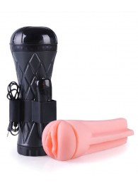 Телесный мастурбатор-вагина в черной колбе с вибрацией - Boys of Toys - в Ногинске купить с доставкой