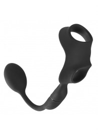 Черное виброкольцо с анальной пробкой Cock Ring with RC Butt Plug - Orion - в Ногинске купить с доставкой
