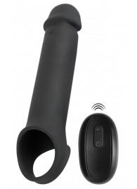 Черная вибронасадка для пениса с хомутом для мошонки и пультом ДУ Remote Controlled Penis Extension - Orion - в Ногинске купить с доставкой