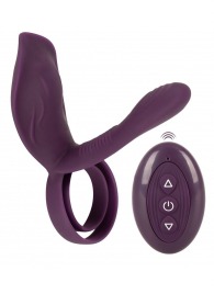 Фиолетовая насадка на член с клиторальным отростком и пультом ДУ RC Couple’s Vibrator 2 - Orion - в Ногинске купить с доставкой