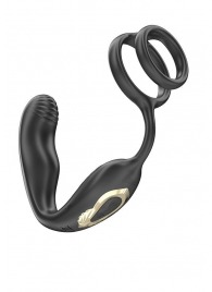 Черная анальная пробка с вращением и эрекционными кольцами - Ibiza - в Ногинске купить с доставкой