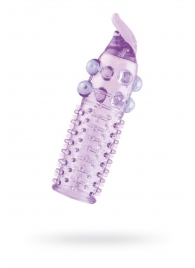 Гелевая фиолетовая насадка с шариками, шипами и усиком - 11 см. - Toyfa Basic - в Ногинске купить с доставкой