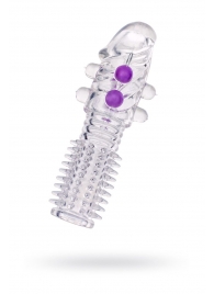 Гелевая прозрачная насадка с шариками и шипами - 14 см. - Toyfa Basic - в Ногинске купить с доставкой