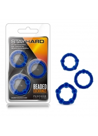 Набор из 3 синих эрекционных колец Stay Hard Beaded Cockrings - Blush Novelties - в Ногинске купить с доставкой