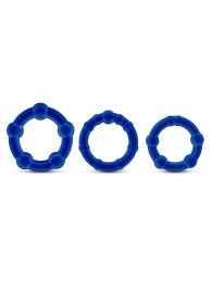 Набор из 3 синих эрекционных колец Stay Hard Beaded Cockrings - Blush Novelties - в Ногинске купить с доставкой