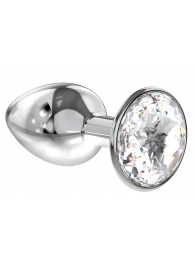 Малая серебристая анальная пробка Diamond Clear Sparkle Small с прозрачным кристаллом - 7 см. - Lola Games - купить с доставкой в Ногинске