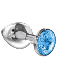 Большая серебристая анальная пробка Diamond Light blue Sparkle Large с голубым кристаллом - 8 см. - Lola Games - купить с доставкой в Ногинске