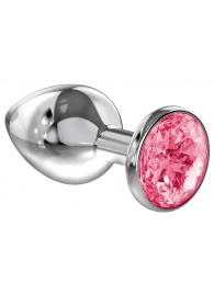 Большая серебристая анальная пробка Diamond Pink Sparkle Large с розовым кристаллом - 8 см. - Lola Games - купить с доставкой в Ногинске