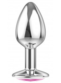 Малая серебристая анальная пробка Diamond Pink Sparkle Small с розовым кристаллом - 7 см. - Lola Games - купить с доставкой в Ногинске