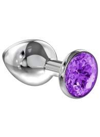 Большая серебристая анальная пробка Diamond Purple Sparkle Large с фиолетовым кристаллом - 8 см. - Lola Games - купить с доставкой в Ногинске