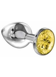 Большая серебристая анальная пробка Diamond Yellow Sparkle Large с жёлтым кристаллом - 8 см. - Lola Games - купить с доставкой в Ногинске