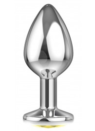 Малая серебристая анальная пробка Diamond Yellow Sparkle Small с жёлтым кристаллом - 7 см. - Lola Games - купить с доставкой в Ногинске