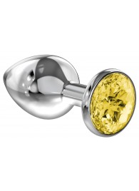 Малая серебристая анальная пробка Diamond Yellow Sparkle Small с жёлтым кристаллом - 7 см. - Lola Games - купить с доставкой в Ногинске