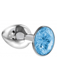 Малая серебристая анальная пробка Diamond Light blue Sparkle Small с голубым кристаллом - 7 см. - Lola Games - купить с доставкой в Ногинске