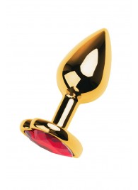 Золотистая анальная пробка с кристаллом-сердцем - 7,5 см. - ToyFa - купить с доставкой в Ногинске