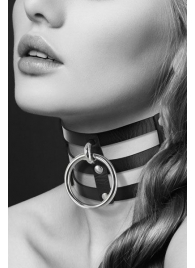 Чёрный тройной чокер с большим кольцом - Bijoux Pour Toi - купить с доставкой в Ногинске