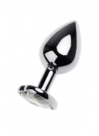 Серебристая анальная пробка с прозрачным кристаллом-сердцем - 8 см. - ToyFa - купить с доставкой в Ногинске