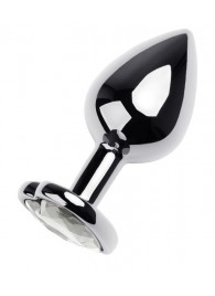 Серебристая анальная пробка с прозрачным кристаллом-сердцем - 8 см. - ToyFa - купить с доставкой в Ногинске