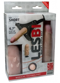 Телесный поясной страпон LESBI с вагинальной пробкой - 17 см. - LOVETOY (А-Полимер) - купить с доставкой в Ногинске
