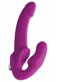 Ярко-розовый безремневой вибрострапон Evoke Vibrating Strapless Silicone Strap-on Dildo - XR Brands - купить с доставкой в Ногинске