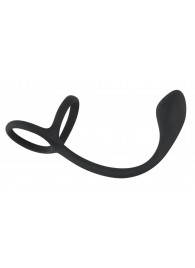 Эрекционное кольцо с утяжкой на мошонку и анальным плаг Black Velvets - Orion - в Ногинске купить с доставкой