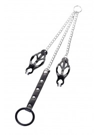 Черно-серебристые зажимы для сосков с кольцом для пениса TOYFA Metal - ToyFa - купить с доставкой в Ногинске