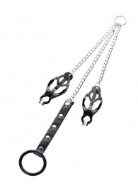 Черно-серебристые зажимы для сосков с кольцом для пениса TOYFA Metal - ToyFa - купить с доставкой в Ногинске