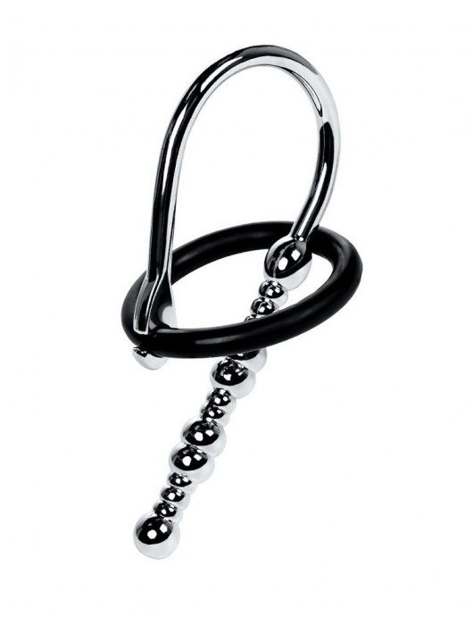 Серебристый уретральный плаг-бусины TOYFA Metal с мягким фиксириющим кольцом - ToyFa - купить с доставкой в Ногинске