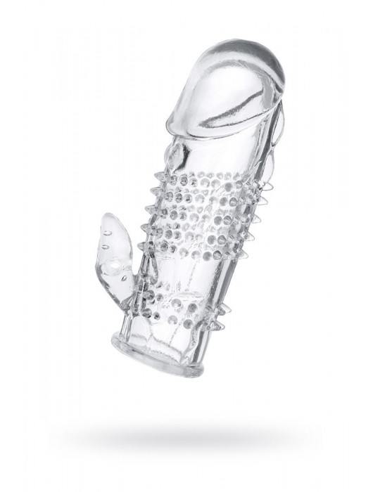 Прозрачная гелевая насадка с шипами и клиторальным отростком - 13 см. - Toyfa Basic - в Ногинске купить с доставкой