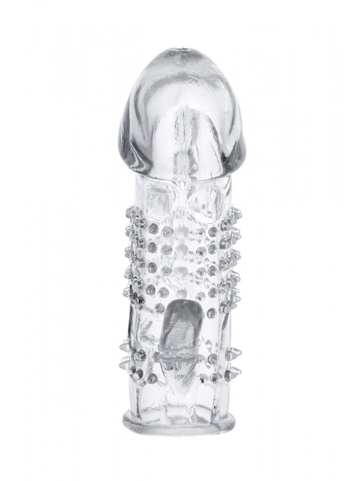Прозрачная гелевая насадка с шипами и клиторальным отростком - 13 см. - Toyfa Basic - в Ногинске купить с доставкой