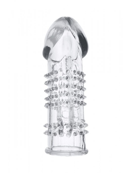 Прозрачная гелевая насадка с шипами и клиторальным отростком - 13 см. - Toyfa Basic - в Ногинске купить с доставкой