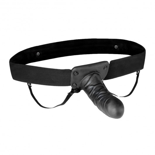 Чёрный полый страпон с вибрацией Unisex Vibrating Hollow Strap-On - 14 см. - Lux Fetish - купить с доставкой в Ногинске